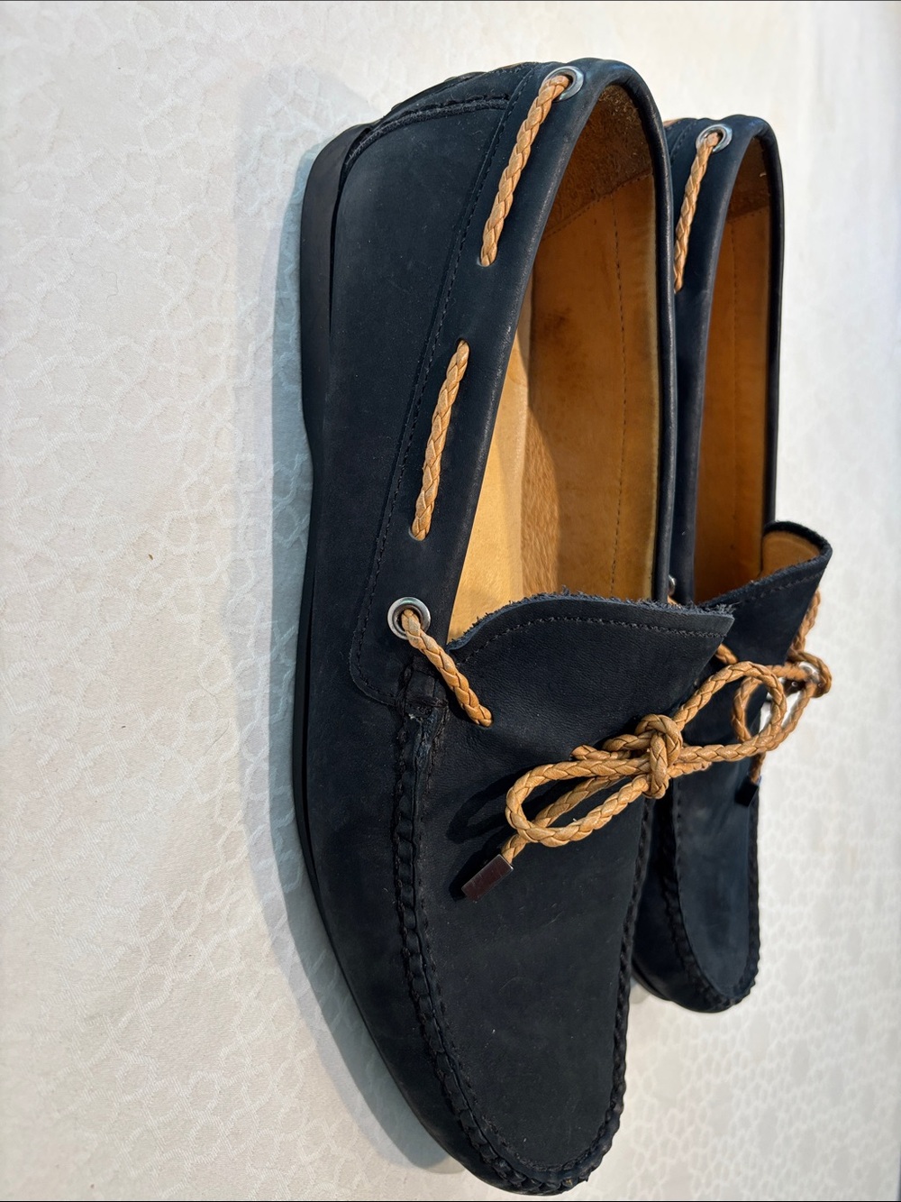 Peter Millar Navy Suede Driving Loafers with Tan Rope Laces - Picture 4 of 9